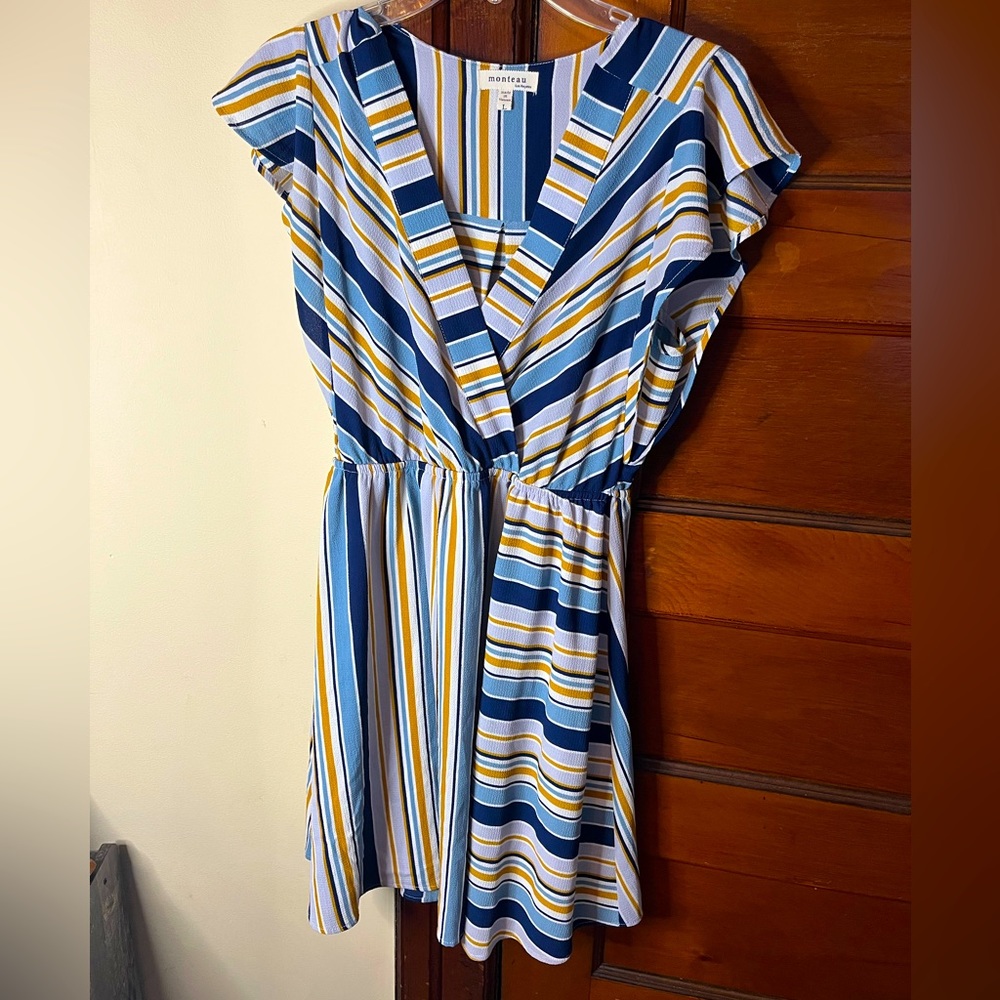 Mustard, Dark and Light Blue Stripe Dress
